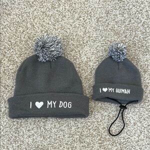 Dog Parent Gray Knit Beanie with Pom-Pom and Embroidered Text